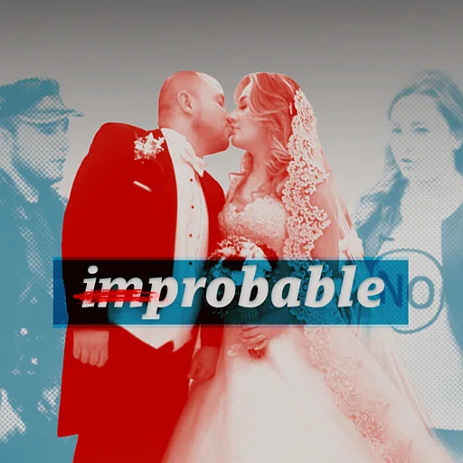 Logo del podcast Improbable sobre una foto de boda de una pareja